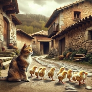 Salil una gata con pollos